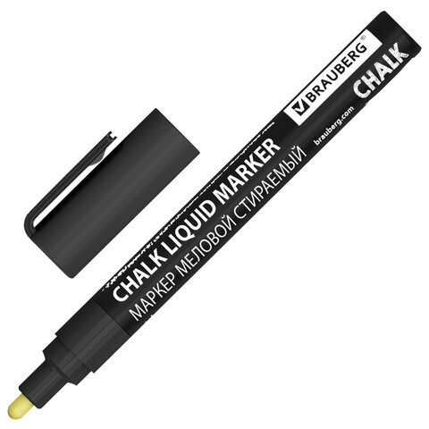 Маркер меловой CHALK LIQUID MARKER, ЧЕРНЫЙ, 3 мм, стираемый, BRAUBERG "CHALK", 152600 по низкой цене оптом 