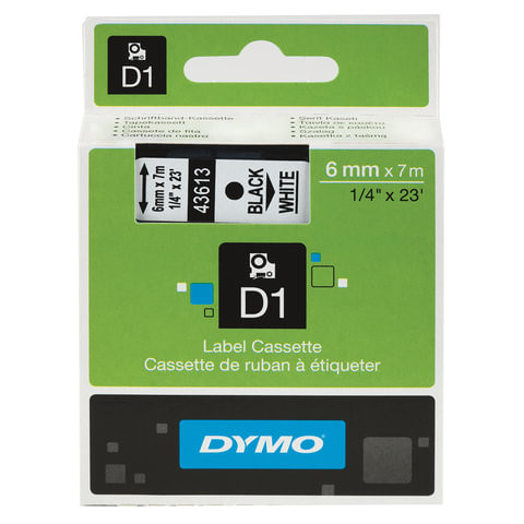 Картридж для принтеров этикеток DYMO D1, 6 мм х 7 м, лента пластиковая, чёрный шрифт, белый фон, S0720780 по низкой цене оптом Краснодар, Москва, Уфа, Казань, Барнаул, Владивосток, Хабаровск, Сахалин, Красноярск, Екатеренбург, 