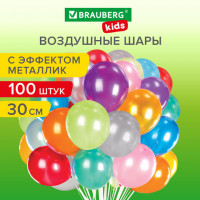 Шары воздушные 30 см, 100 штук, "МЕТАЛЛИК", ассорти, BRAUBERG KIDS, 591878