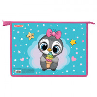 Папка для тетрадей ПИФАГОР А4, 1 отделение, картон/пластик, на молнии, "Smart Penguin", 271441