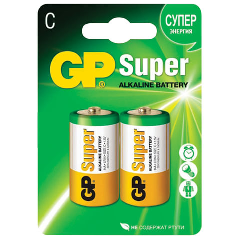 Батарейки GP Super, С (LR14, 14А), алкалиновые, КОМПЛЕКТ 2 шт., блистер, 14A-2CR2 по низкой цене оптом 