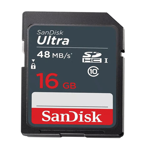 Карта памяти SDHC, 16 GB, SANDISK Ultra, UHS-I U1, 48 Мб/сек. (class 10), DUNB-016G-GN3IN по низкой цене оптом 
