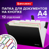 Папка-органайзер на кнопке 12 отделений, BRAUBERG Extra, А4, черная с белым, 271930 по низкой цене оптом Краснодар, Москва, Уфа, Казань, Барнаул, Владивосток, Хабаровск, Сахалин, Красноярск, Екатеренбург, 