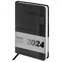 Ежедневник датированный 2024 А5 138х213мм BRAUBERG Pocket, под кожу, карм, держатель для ручки, черный, 114988