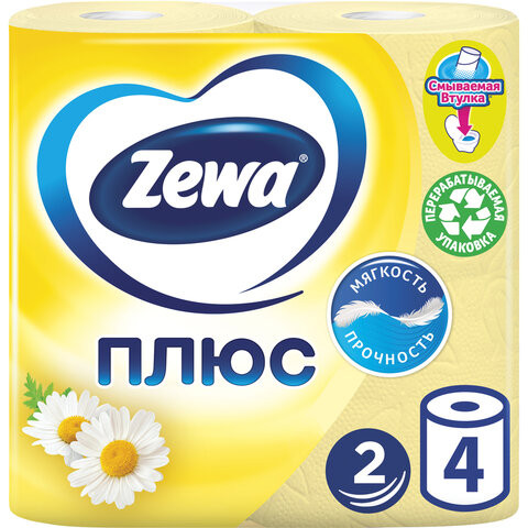 Бумага туалетная 2-х слойная, 4 рулона (4х23 м), аромат ромашки, ZEWA Plus, 144065 по низкой цене оптом 