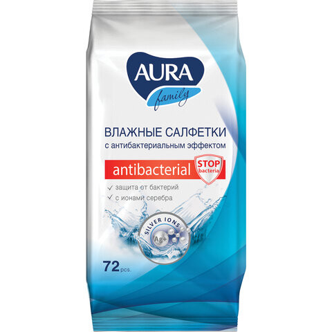 Салфетки влажные, 72 шт., AURA "Family", антибактериальные, для всей семьи, 26065, 7044 по низкой цене оптом Краснодар, Москва, Уфа, Казань, Барнаул, Владивосток, Хабаровск, Сахалин, Красноярск, Екатеренбург, 