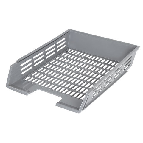 Лоток горизонтальный для бумаг BRAUBERG "Basic", А4 (360х270х75 мм), с пазами, сетчатый, серый, 237012 по низкой цене оптом 