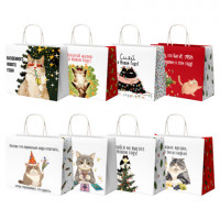 Пакет подарочный (1 штука), новогодний, 28х14х24 см "Котики", крафт, ассорти, ЗОЛОТАЯ СКАЗКА, 592433