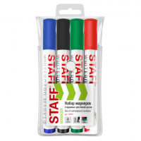 Маркеры стираемые для белой доски НАБОР 4 ЦВЕТА, STAFF "MANAGER" WBM-300, 3 мм, с клипом, 152637