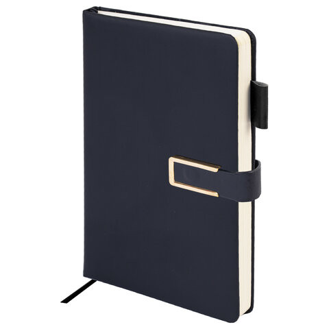 Ежедневник недатированный А5 143х210мм BRAUBERG Deluxe, под кожу, магнит 160л, черный, 117414, 117141 по низкой цене оптом Ежедневник недатированный А5 143х210мм BRAUBERG Deluxe, под кожу, магнит 160л, черный, 117414, 117141 по низкой цене оптом