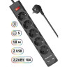 Сетевой фильтр DEFENDER DFS 751, 5 розеток, 1,8 м, 2 порта USB, 2.1A, черный, 99751 по низкой цене оптом 