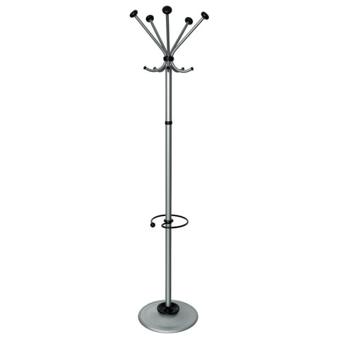 Вешалка-стойка "Квинтет ТМК-2", 1,91 м, диск 46 см, 5 крючков + место для зонтов, металл, серебристая по низкой цене оптом 