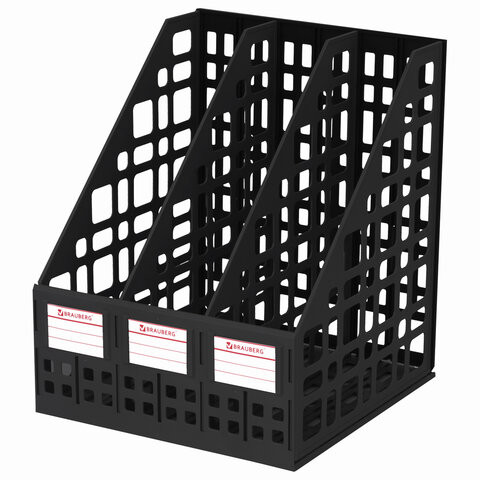 Лоток вертикальный для бумаг BRAUBERG "MAXI Plus", 240 мм, 3 отделения, сетчатый, сборный, черный, 237013 по низкой цене оптом 