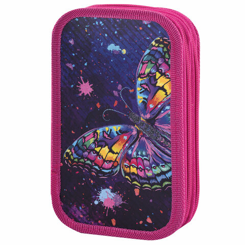 Пенал ЮНЛАНДИЯ, 2 отделения, ламинированный картон, блестки, 19х11 см, "Colorful butterfly", 270886 по низкой цене оптом 