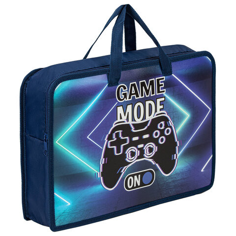 Папка на молнии с ручками ЮНЛАНДИЯ А4, 1 отделение, пластик, ширина 75 мм, "Game mode", 270957 по низкой цене оптом 