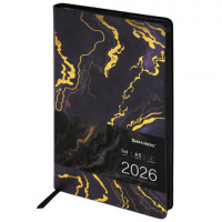Ежедневник датированный 2026 А5 138x213мм BRAUBERG Vista, под кожу гибкий, Black marble, 117445