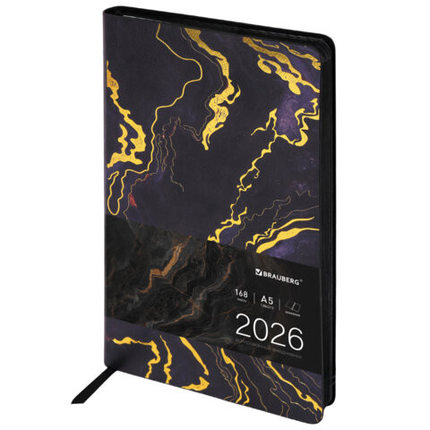 Ежедневник датированный 2026 А5 138x213мм BRAUBERG Vista, под кожу гибкий, Black marble, 117445 по низкой цене оптом Ежедневник датированный 2026 А5 138x213мм BRAUBERG Vista, под кожу гибкий, Black marble, 117445 по низкой цене оптом