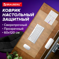 Коврик-подкладка настольный сверхпрочный 600х1200 мм, прозрачный, 0,8 мм, BRAUBERG, 238302, 1308061200