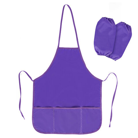 Фартук с нарукавниками для уроков труда ПИФАГОР, 3 кармана, стандартный размер, 44x55 см, фиолетовый, 273752 по низкой цене оптом 