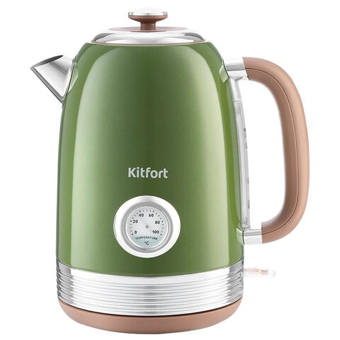 Чайник KITFORT КТ-6110, 1,7 л, 2200 Вт, закрытый нагревательный элемент, сталь, зеленый/бежевый по низкой цене оптом 