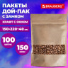 Пакет Дой-Пак с замком ZIP LOCK, крафт с окном 50 мм, 150 х 220 + 40 мм, 100 штук 150 мкм, BRAUBERG, 700691 по низкой цене оптом Пакет Дой-Пак с замком ZIP LOCK, крафт с окном 50 мм, 150 х 220 + 40 мм, 100 штук 150 мкм, BRAUBERG, 700691 по низкой цене оптом