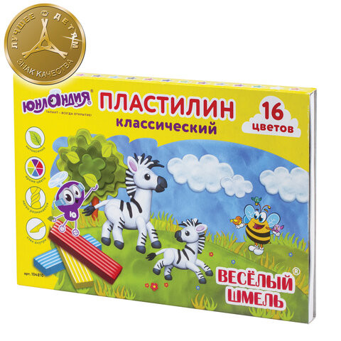 Пластилин классический ЮНЛАНДИЯ "ВЕСЁЛЫЙ ШМЕЛЬ", 16 цветов, 240 г, СО СТЕКОМ, 104810 по низкой цене оптом Краснодар, Москва, Уфа, Казань, Барнаул, Владивосток, Хабаровск, Сахалин, Красноярск, Екатеренбург, 