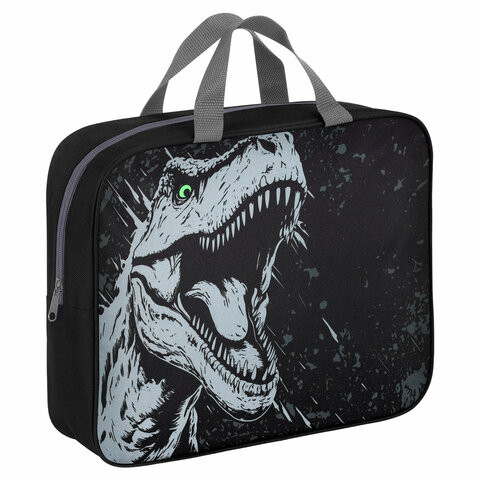 Папка на молнии с ручками BRAUBERG А4, 1 отделение, полиэстер, 80 мм, Scary dino, 273308 по низкой цене оптом 