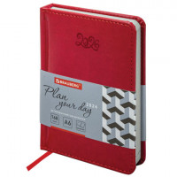 Ежедневник датированный 2026 МАЛЫЙ ФОРМАТ 100х150мм А6, BRAUBERG Rainbow, под кожу, красный, 117256