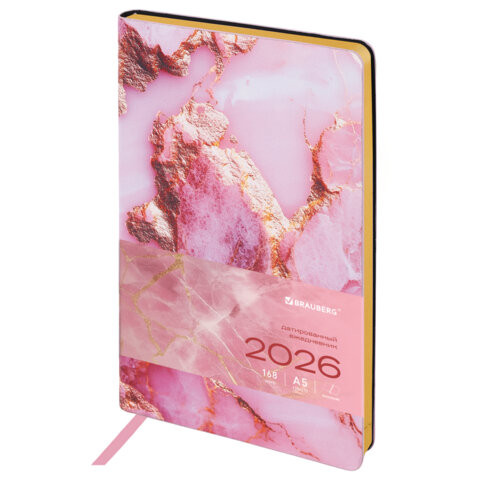 Ежедневник датированный 2026 А5 138x213мм BRAUBERG Vista, под кожу гибкий, Pink marble, 117446 по низкой цене оптом 