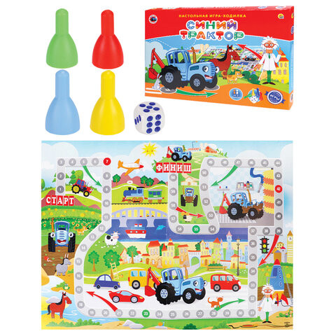 Игра-ходилка настольная детская, СИНИЙ ТРАКТОР, РК, ИН-6130 по низкой цене оптом 