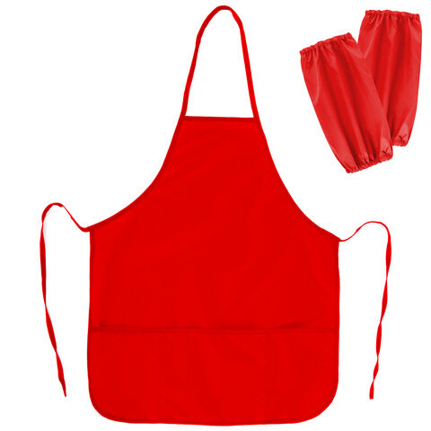 Фартук с нарукавниками для уроков труда ПИФАГОР, 3 кармана, стандартный размер, 44x55 см, красный, 273753 по низкой цене оптом 