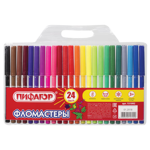 Фломастеры ПИФАГОР, 24 цвета, вентилируемый колпачок, 151092 по низкой цене оптом 
