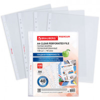 Папки-файлы перфорированные А4 BRAUBERG "PREMIUM", КОМПЛЕКТ 100 шт., гладкие, 40 мкм, 273007