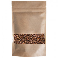 Пакет Дой-Пак с замком ZIP LOCK, крафт с окном 50 мм, 120 х 200 + 40 мм, 100 штук 150 мкм, BRAUBERG, 700689