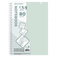 Тетрадь обложка пластик, А5 80л. гребень мягкий, вырубка для ручки, клетка, BRAUBERG, светло-розовый, 405378