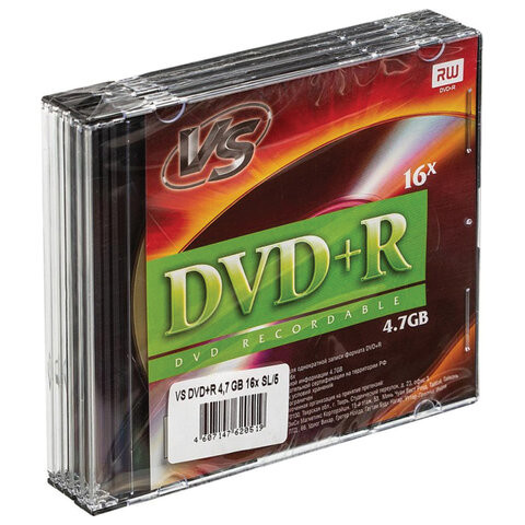 Диски DVD+R (плюс) VS, 4,7 Гб 16x Slim Case, КОМПЛЕКТ 5 шт, VSDVDPRSL501 по низкой цене оптом Краснодар, Москва, Уфа, Казань, Барнаул, Владивосток, Хабаровск, Сахалин, Красноярск, Екатеренбург, 