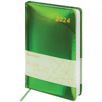 Ежедневник датированный 2024 А5 138x213мм BRAUBERG Holiday, под кожу, "зеркальный", зеленый, 114845