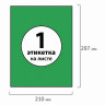 Этикетка самоклеящаяся 210х297 мм, 1 этикетка, зеленая, 70 г/м2, 50 листов, BRAUBERG, сырье Финляндия, 127508 по низкой цене оптом 