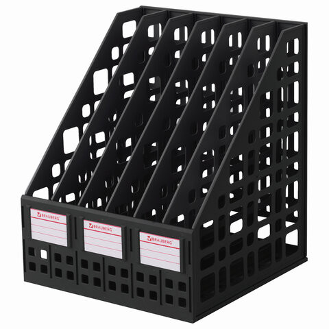 Лоток вертикальный для бумаг BRAUBERG "MAXI Plus", 240 мм, 6 отделений, сетчатый, сборный, черный, 237015 по низкой цене оптом 