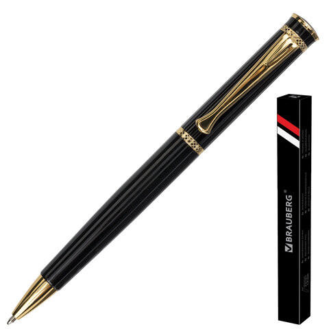 Ручка подарочная шариковая BRAUBERG "Perfect Black", корпус черный, узел 1 мм, линия письма 0,7 мм, синяя, 141416 по низкой цене оптом 