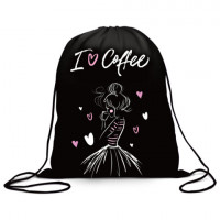 Мешок для обуви BRAUBERG, с петлёй, карман на молнии, полиэстер, 47х37 см, "I love coffee", 270908
