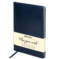 Еженедельник датированный 2026 БОЛЬШОЙ ФОРМАТ 210х297мм А4 BRAUBERG Imperial, под кожу, синий, 117157