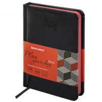 Ежедневник датированный 2026 МАЛЫЙ ФОРМАТ 100х150мм А6, BRAUBERG Rainbow, под кожу, черный, 117257