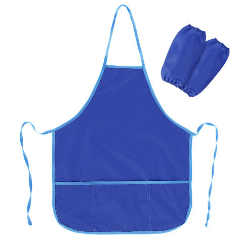 Фартук с нарукавниками для уроков труда ПИФАГОР, 3 кармана, стандартный размер, 44x55 см, синий, 273754 по низкой цене оптом 