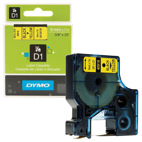 Картридж для принтеров этикеток DYMO D1, 9 мм х 7 м, лента пластиковая, чёрный шрифт, желтый фон, S0720730 по низкой цене оптом Краснодар, Москва, Уфа, Казань, Барнаул, Владивосток, Хабаровск, Сахалин, Красноярск, Екатеренбург, 