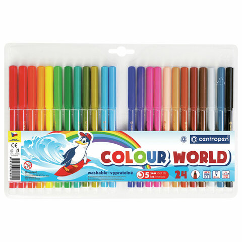 Фломастеры 24 ЦВЕТА CENTROPEN "Colour World", трехгранные, смываемые, вентилируемый колпачок, 7550/24TP, 7 7550 2484 по низкой цене оптом 