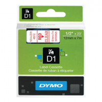 Картридж для принтеров этикеток DYMO D1, 12 мм х 7 м, лента пластиковая, красный шрифт, прозрачный фон, S0720520