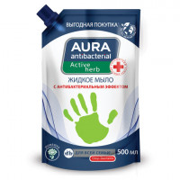 Мыло жидкое антибактериальное для всей семьи 500мл AURA АНТИБАКТЕРИАЛЬНАЯ "Ромашка", дой-пак, 10510