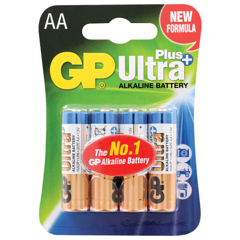 Батарейки КОМПЛЕКТ 4 шт., GP Ultra Plus, AA (LR06, 15А), алкалиновые, пальчиковые, блистер, 15AUP-2CR4 по низкой цене оптом 