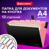 Папка-органайзер на кнопке 12 отделений, BRAUBERG Extra, А4, черная с красным, 271934 по низкой цене оптом Краснодар, Москва, Уфа, Казань, Барнаул, Владивосток, Хабаровск, Сахалин, Красноярск, Екатеренбург, 